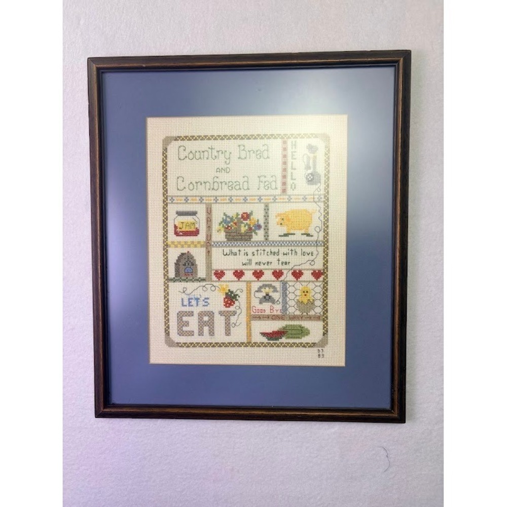 VTG Handmade Cross Stitched Cottagecore Framed Picture Country‎ Living Pigs